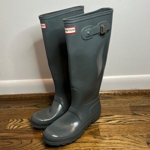 Hunter blue green gray tall rain boots 39/ 8 woman size